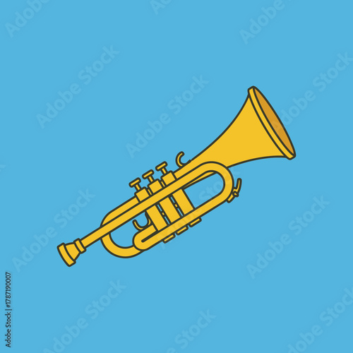 Yellow trumpet on a bright blue background.