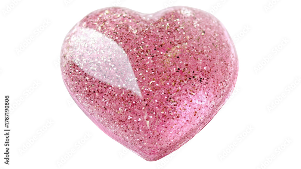 Obraz premium Shiny sparkling pink heart with glitter texture and bright romantic shape symbolizing love and celebration isolated on white background