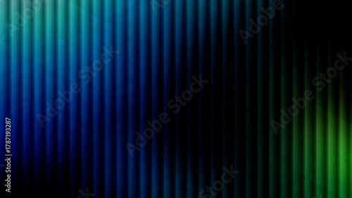 dark abstract black background with vertical ribbed texture and symmetric glowing blue teal and green gradient light