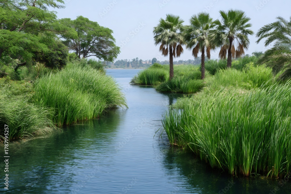 Obraz premium Tropical river flowing through lush green vegetation