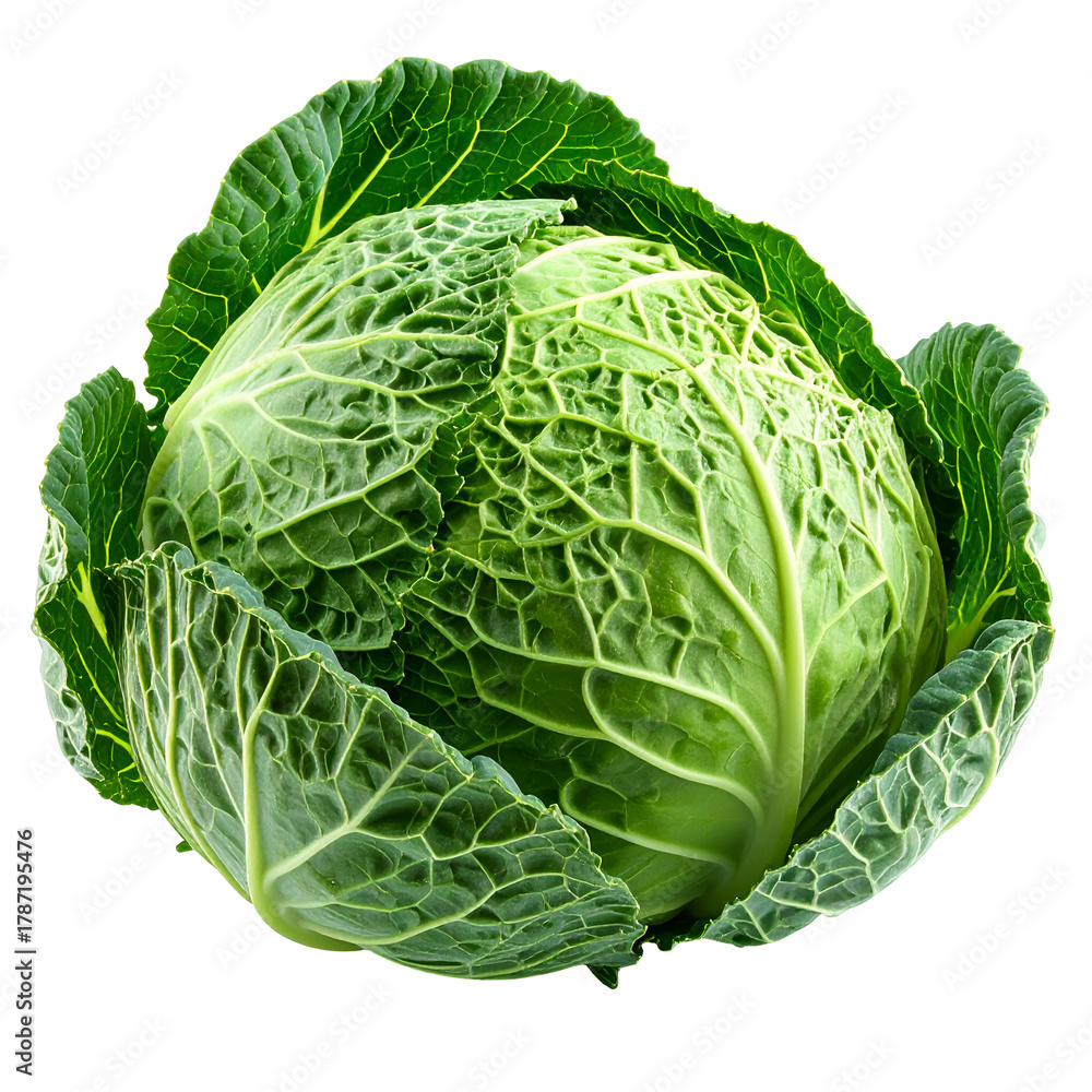 Fototapeta premium Fresh Savoy Cabbage Isolated, Transparent Background