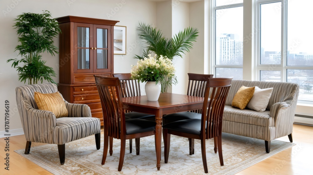 Fototapeta premium Apartment living room and dining area interior design