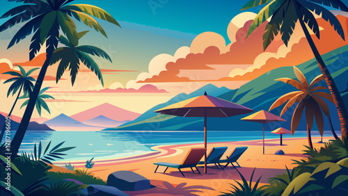 tropical beach with palm trees