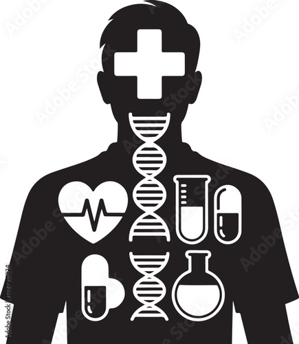 Medical Symbol Silhouette Vector Bundle | Health Icons | Black Vector