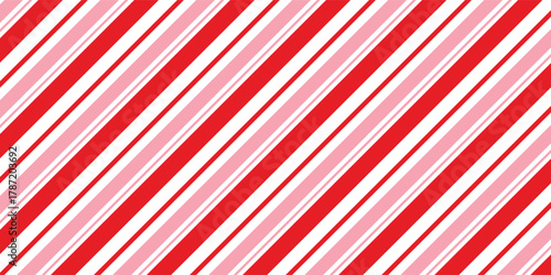Candy cane Christmas background, peppermint diagonal stripes print seamless pattern