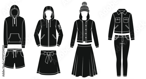 Clothing apparel fashion vector illustration hoodie jacket skirt