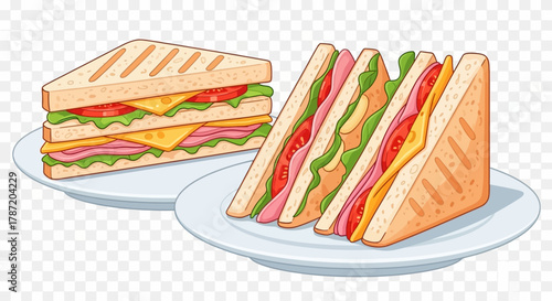 Delicious Club Sandwich Vector Illustration - Fresh Lunch Meal Flat Design