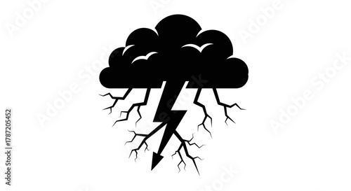 Dramatic storm cloud releasing lightning bolts against bright sky