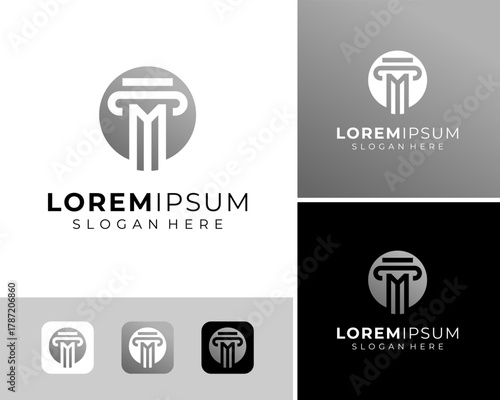 Letter M Law Pillar Attorney Column Judge Justice Legal Luxury Vector Logo Design Illustration