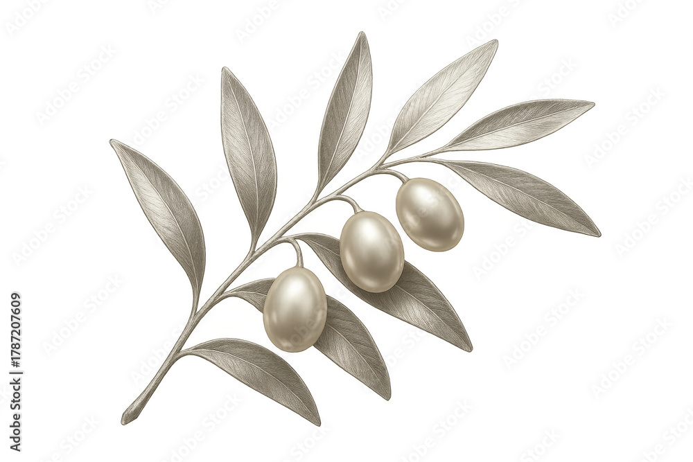 Obraz premium Olive branch with fruit providing peace and wisdom, botanical drawing with transparent background