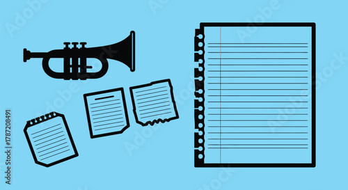 Trumpet music sheet vector illustration for musical composition
