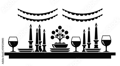 Elegant table setting with wine glasses and candles for a celebration