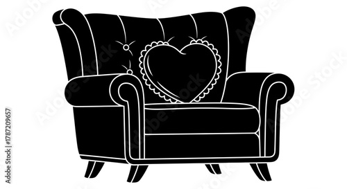 Black and white chair with heart pillow vector graphic design art