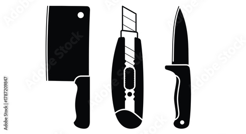 Chef knife cleaver utility knife vector illustration black white