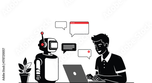 Ai chatbot assistant helping human with laptop artificial intelligence