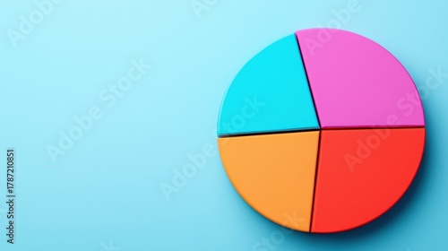 Free Download Brightly colored 3D pie chart divided into four equal sections sits on a light blue background - GFXLoad