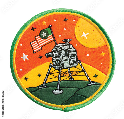 Celebrate space exploration with this vibrant patch showcasing a lunar lander, perfect for science enthusiasts and collectors with a passion for discovery