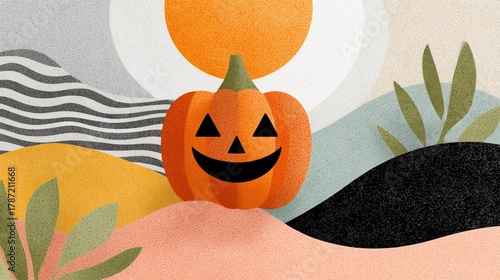 Playful Pumpkin with Abstract Background Design