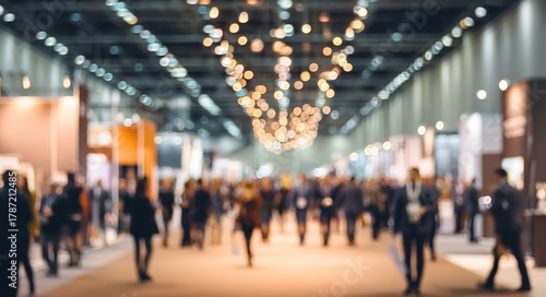 Blurred business convention or trade show exhibition event, corporate gathering. High quality