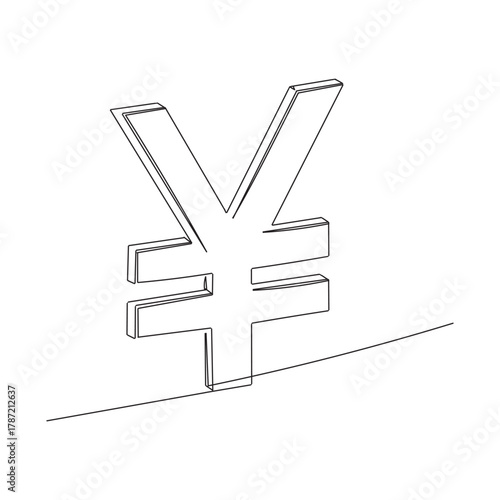continuous line drawing Isolated yen or yuan symbol on white background. Yuan line art yen symbol. Editable lines vector illustration.