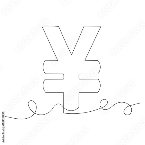 continuous line drawing Isolated yen or yuan symbol on white background. Yuan line art yen symbol. Editable lines vector illustration.