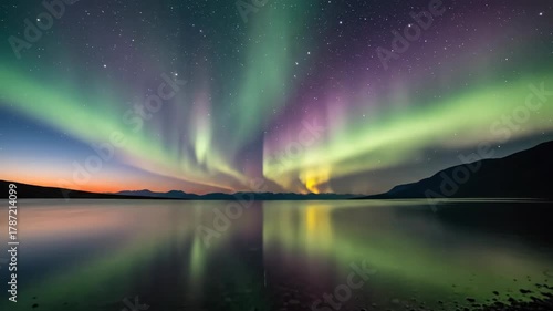Wallpaper Mural Spectacular Northern Lights Display Reflected in Calm Lake Under a Starry Sky Torontodigital.ca