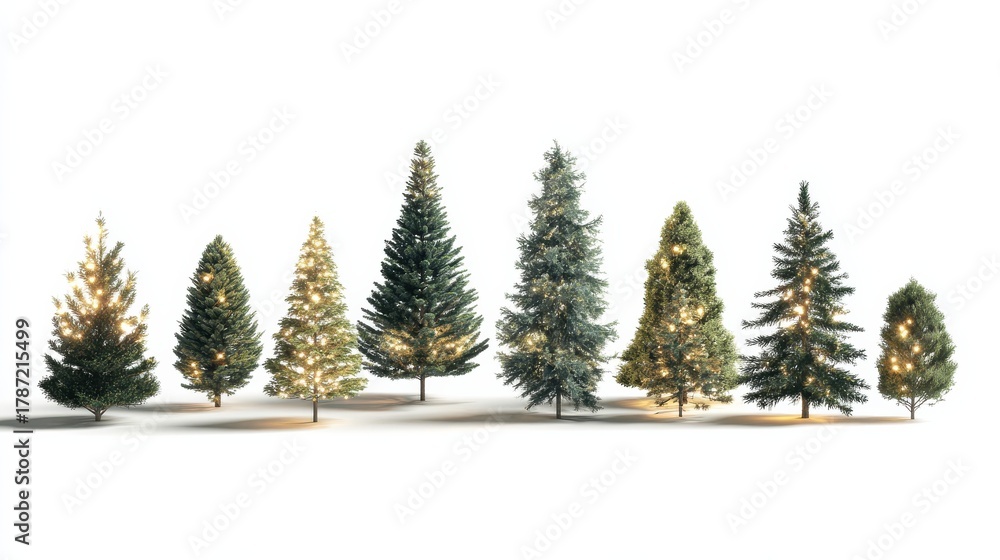 Fototapeta premium firefly png festive miniature christmas trees collection element set on transparent backgrou