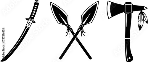 Cultural Weapons Swords, Spears, and Axes Depicting Global Heritage and Warfare