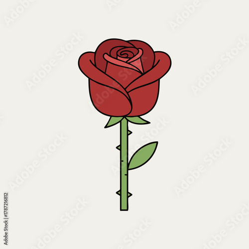 Minimalist Red Rose Icon Vector. Simple Flat Love Symbol Illustration
