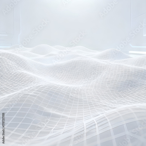 Abstract White Background: Subtle Wireframe Mesh Surface, Tech Minimal