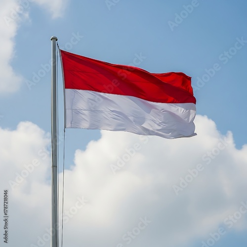 A clear image of the Indonesian banner flying high on a tall flagpole, symbolizing national pride and sovereignty