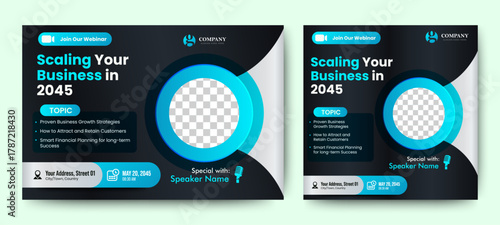 Digital marketing corporate social media business conference live webinar invitation and instagram post template. vector