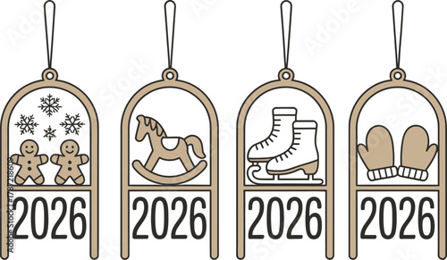 Festive 2026 Christmas Ornaments: Gingerbread, Rocking Horse, Ice Skates, and Mittens