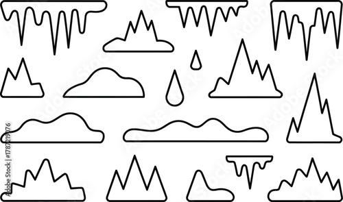 Collection of Stylized Mountain and Icicle Icons on a White Background