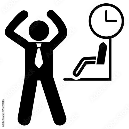 Silhouette of Employee Stretching After Long Work, break, relaxation, office, employee