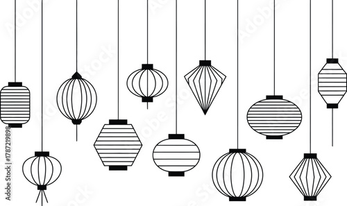 A Collection of Stylized Hanging Lanterns in Various Geometric Shapes