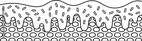Abstract illustration of dripping frosting with sprinkles over a textured layer