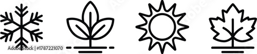 Icons representing the four seasons: snowflake, plant, sun, and leaf