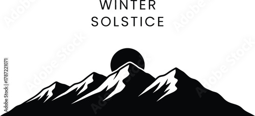 Winter Solstice with silhouette of mountains and sun