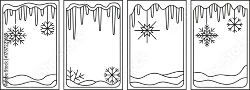 Whimsical Winter Frames with Icicles and Snowflakes: A Set of Four Decorative Borders