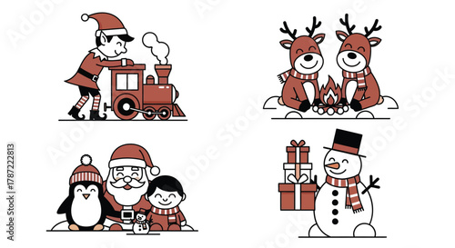 Christmas holiday cliparts illustrations with santa and reindeer