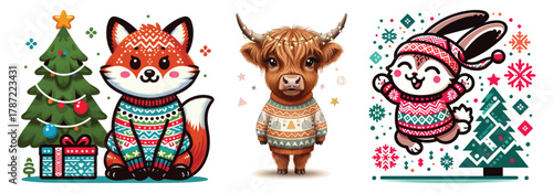 Festive animals celebrating christmas