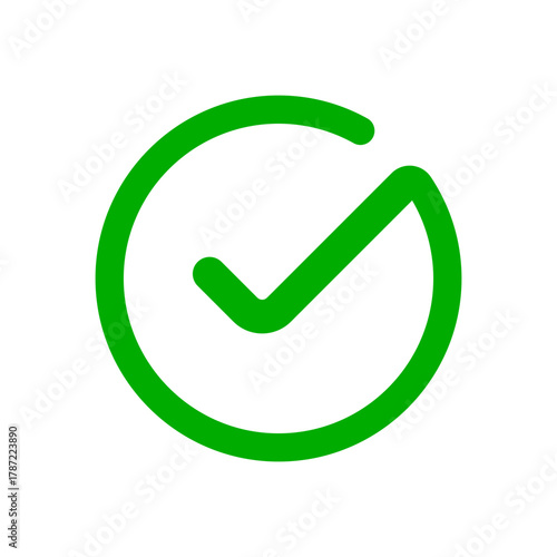 Green check mark icon in a stylish incomplete circle representing approval and verification
