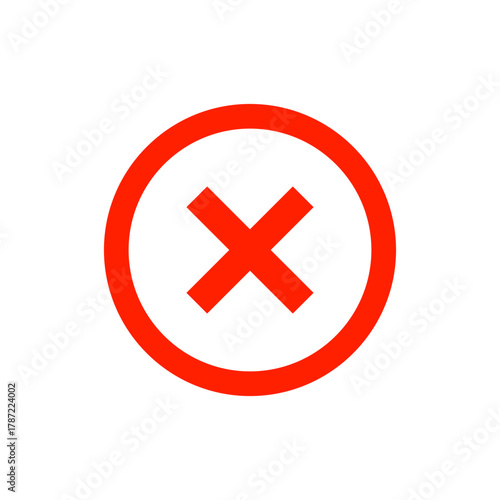 Red cross mark in circle icon symbolizing error, wrong, delete, cancel, or failure notification.
