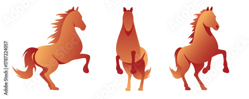 Horse. animal in various poses. postcard. lucky decorations for Lunar New Year design. modern art of horses. vector design.