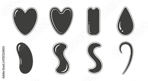 Black shapes vector set heart drop s curve design elements graphic