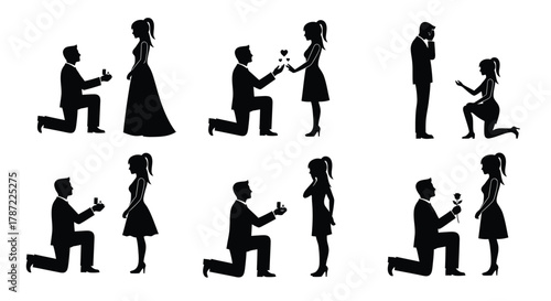 Proposal silhouette vector engagement marriage love romance set art