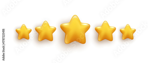 3D yellow stars different shapes on white background. stars glossy colors. realistic 3d design cartoon style for christmas with decorative holiday elements. vector design.