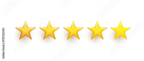 3D yellow stars different shapes on white background. stars glossy colors. realistic 3d design cartoon style for christmas with decorative holiday elements. vector design.