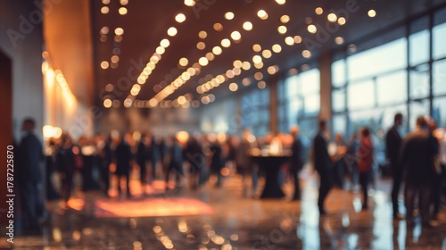 Blurred Corporate Event Reception - Reception area of a corporate event with attendees blurred in the background. High quality